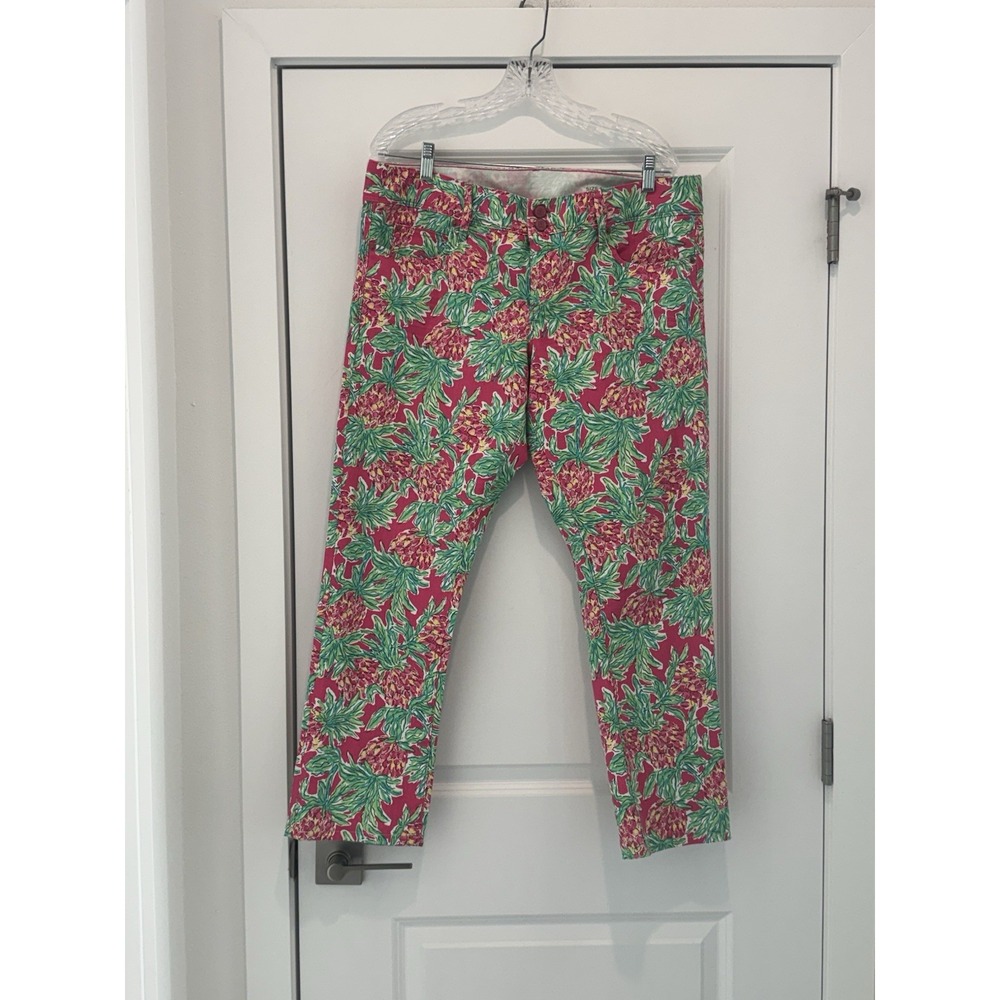 Lilly Pulitzer Worth Straight Jeans Sz 14 Spike The Punch Orchid Pink Pineapple - Picture 2 of 14